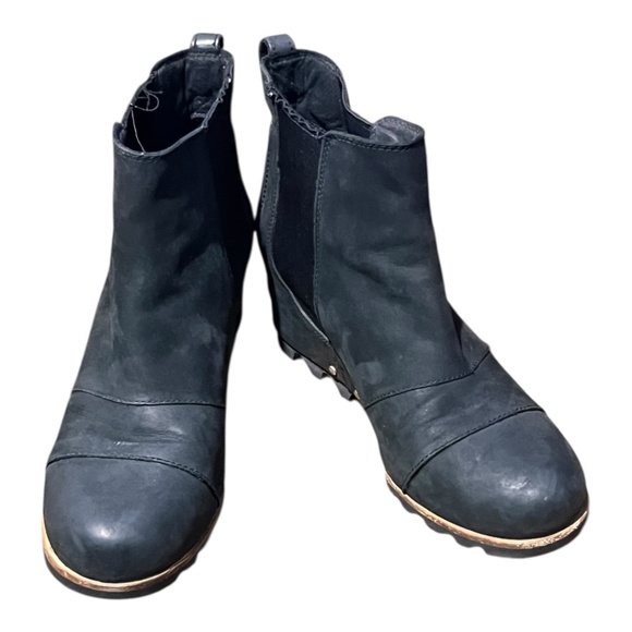 Sorel Lea Wedge Winter Leather Boots Original 8.5New Black Quarry - Picture 7 of 9